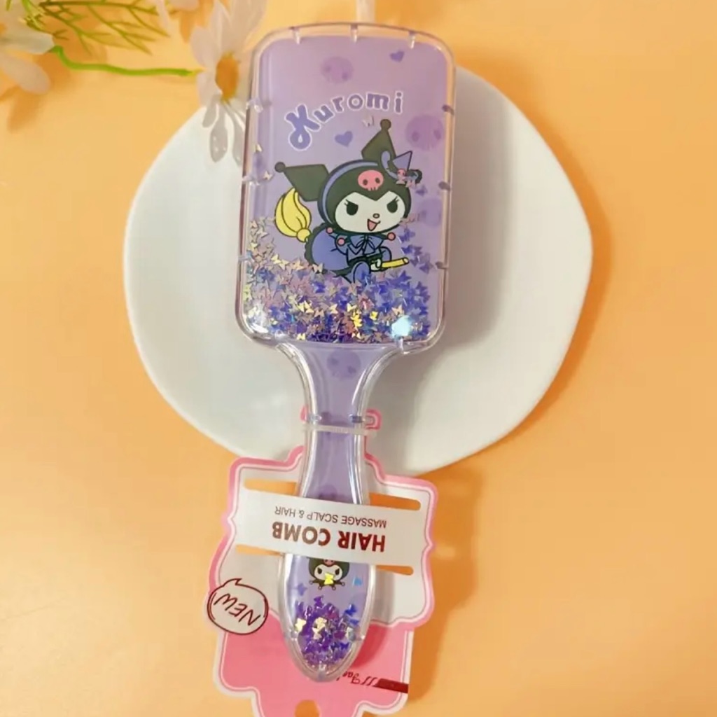 1pc Kuromi Hairdressing Comb Pattern Hair Comb Paddle Hair Comb With Sequins 1pc Kuromi Hairdressing Comb Pattern Hair Comb Paddle Hair Comb With Sequins
